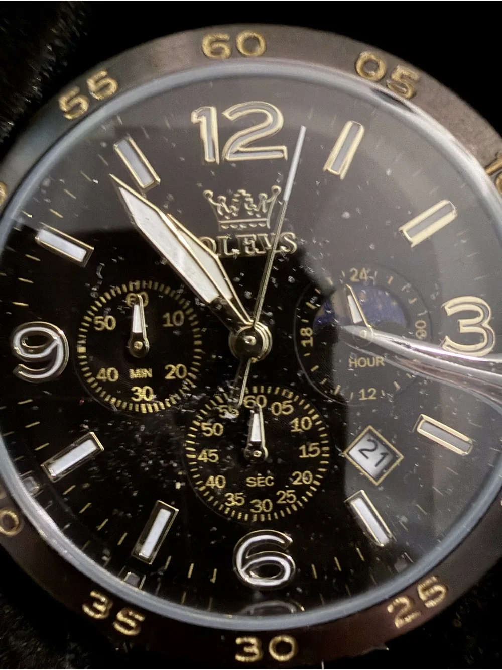 NWT OLEVS Men’s Black and Gold Chronograph Watch